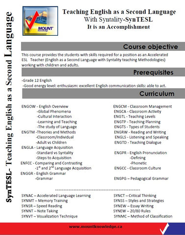 SynTESL Teacher's ESL training Certificate course